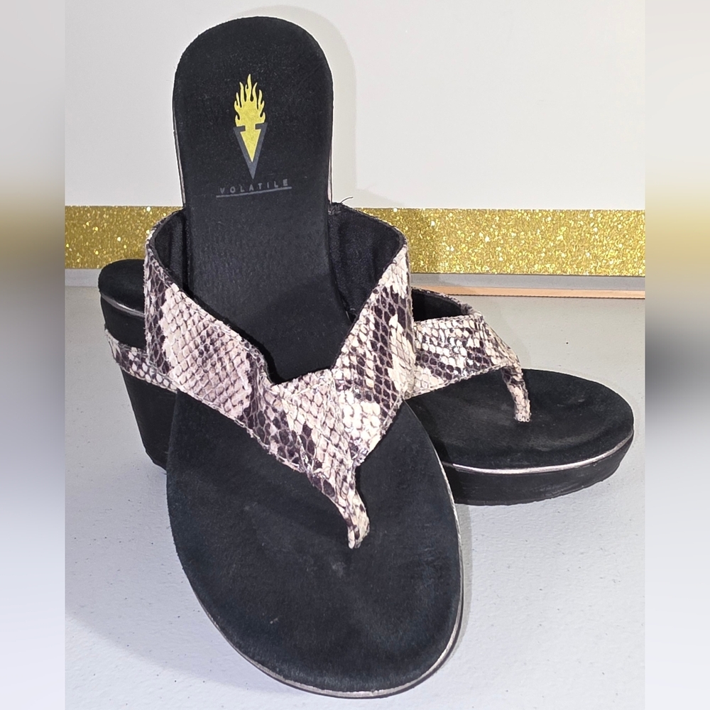 Volatile Black Gray Tan Python Snake Print Wedges… - image 3